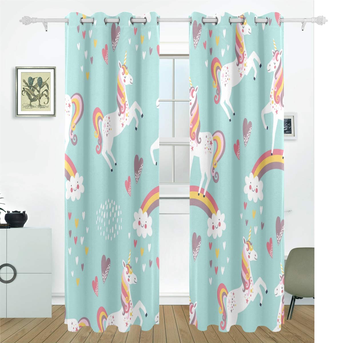 JYNVOAT Gedrukte thermisch geïsoleerde gordijnen met oogjes verduisterende gordijnen voor kinderen slaapkamer, dieren olifanten leeuwen 100% polyester microvezel, kleur, 2 panelen x 30 x 65 inch (B x