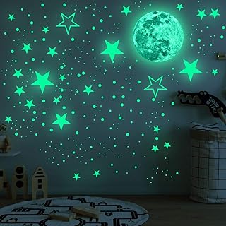 Estrelas que brilham no escuro para adesivos de teto, adesivos de parede que brilham no escuro estrelas e lua, estrelas brilhantes para quarto de teto e parede, adesivos de parede com estrelas luminosas para quarto de bebê