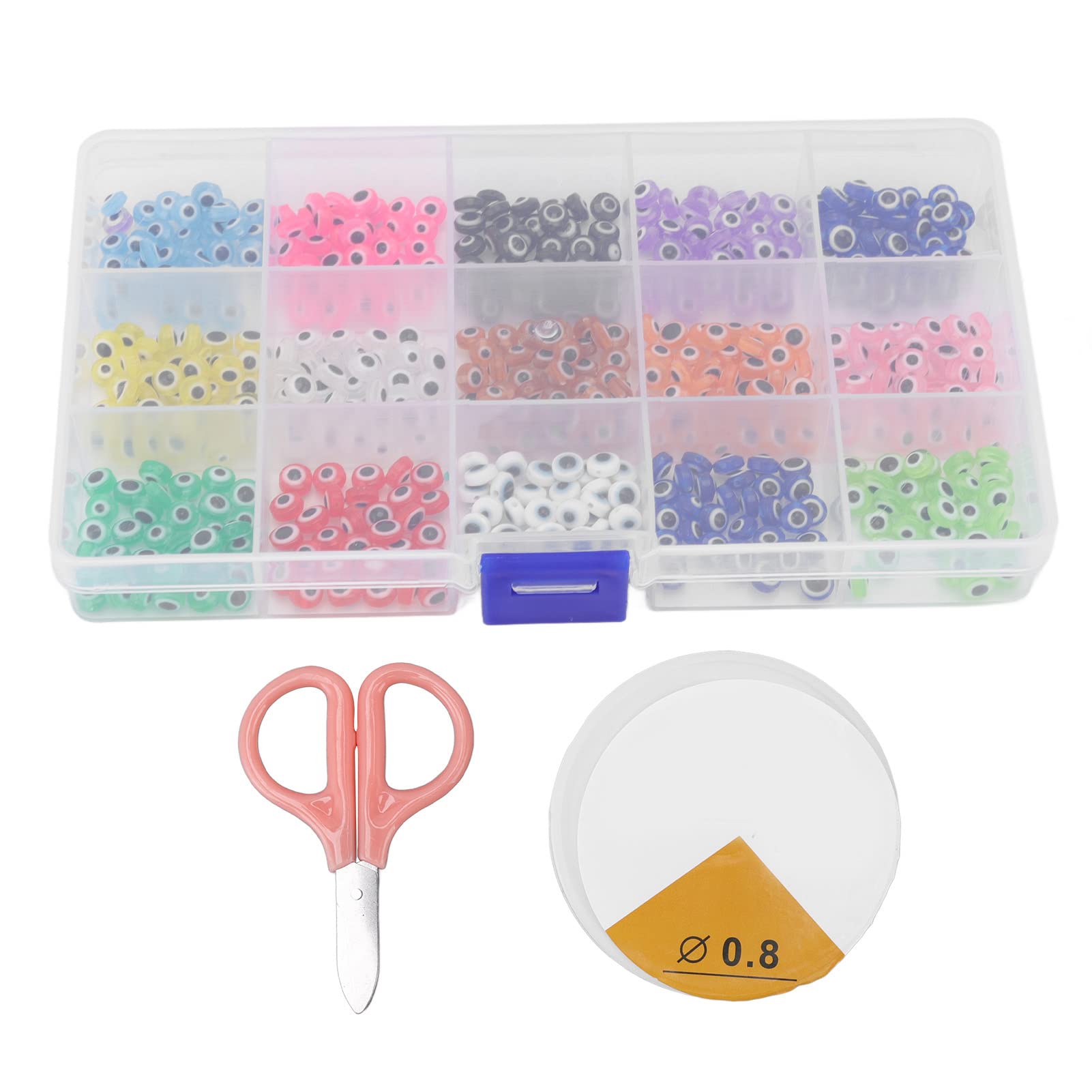ZJchao Evil Eye Beads Craft Accessories - 15 Grids Boxed Resin Beads for DIY Making, Different Colors, Storage Box, Craft Gifts