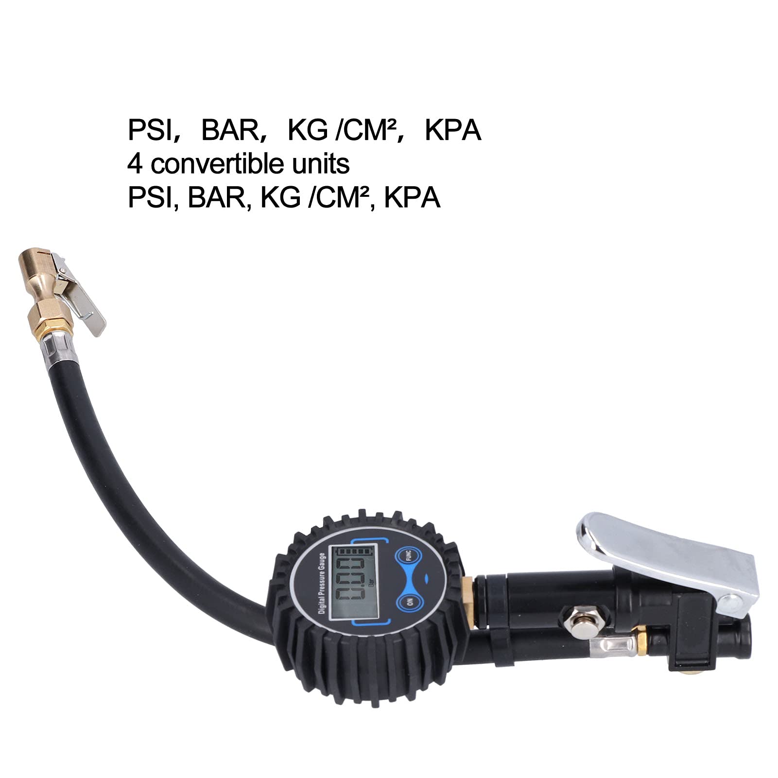 Manometro digitale per gonfiaggio pneumatici 200PSI 14BAR Display LCD Misuratore di pressione pneumatici con luce LED per auto moto bici furgone