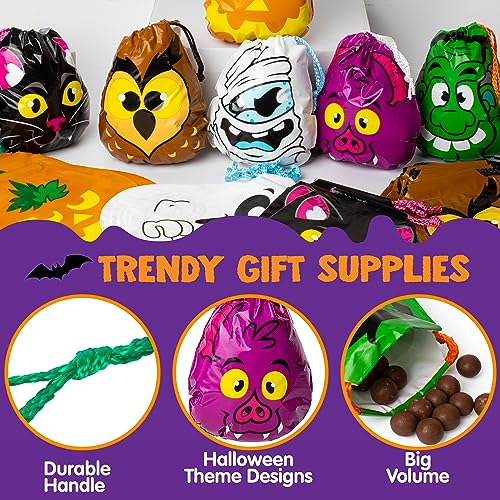 JOYIN 72PCS Halloween Drawstring Goody Bags, Halloween Treats Bags, Trick or Treat Bag, Goodie Candy Gift Bag Bulk for Kids Trick or Treating, Party Favors Supplies, 12 Designs Classroom Gifts Prizes4