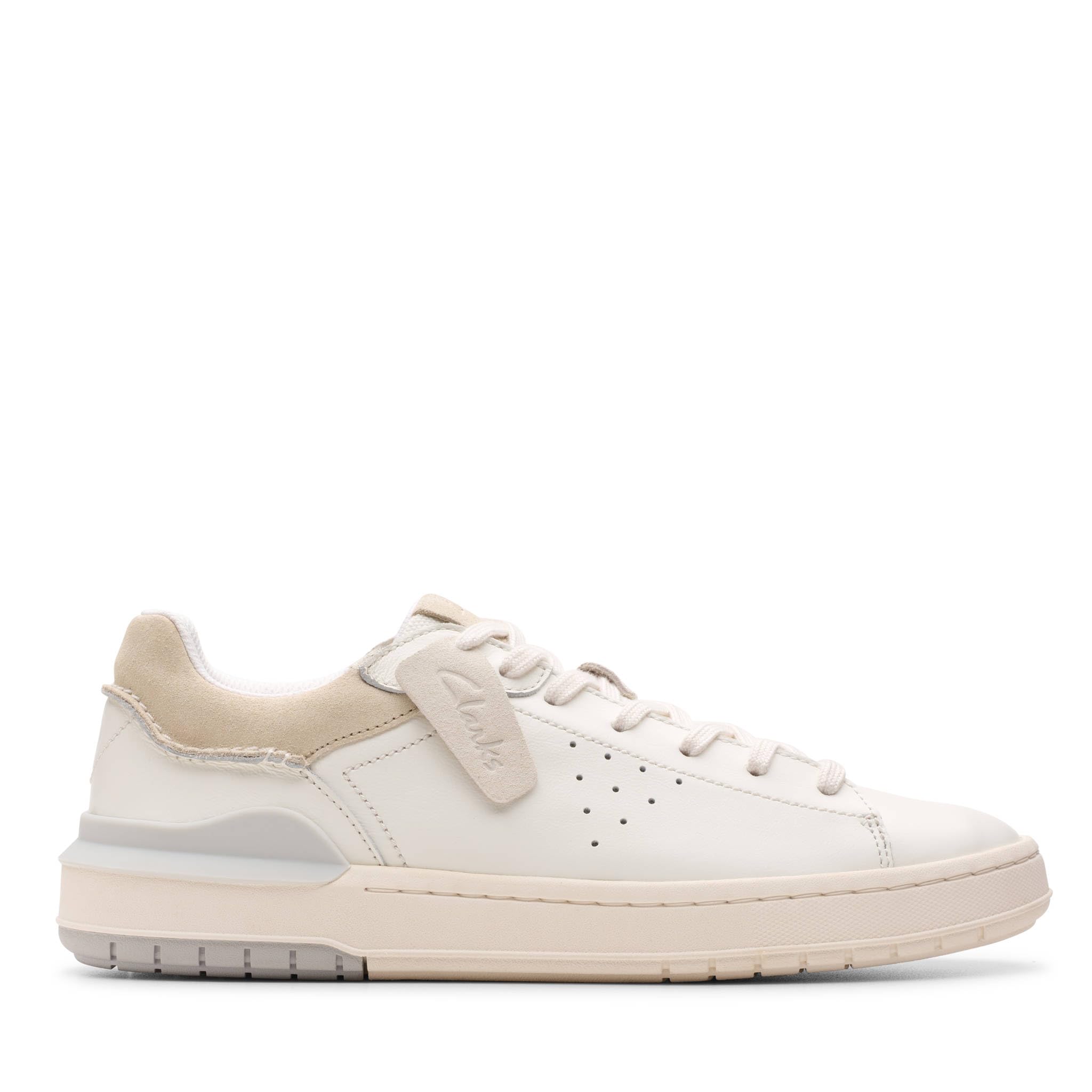 Clarks Men's White Sneakers, 9 Uk, Leather Lace-Up Trainers