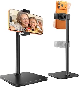 Tounee Phone Stand for Desk, 8-11" Height Adjustable Cell Phone Holder for Live Streaming, Video Recording, TikTok – Compatible with iPhone 17/16/15, Samsung, All 4-7" Smartphones -Black