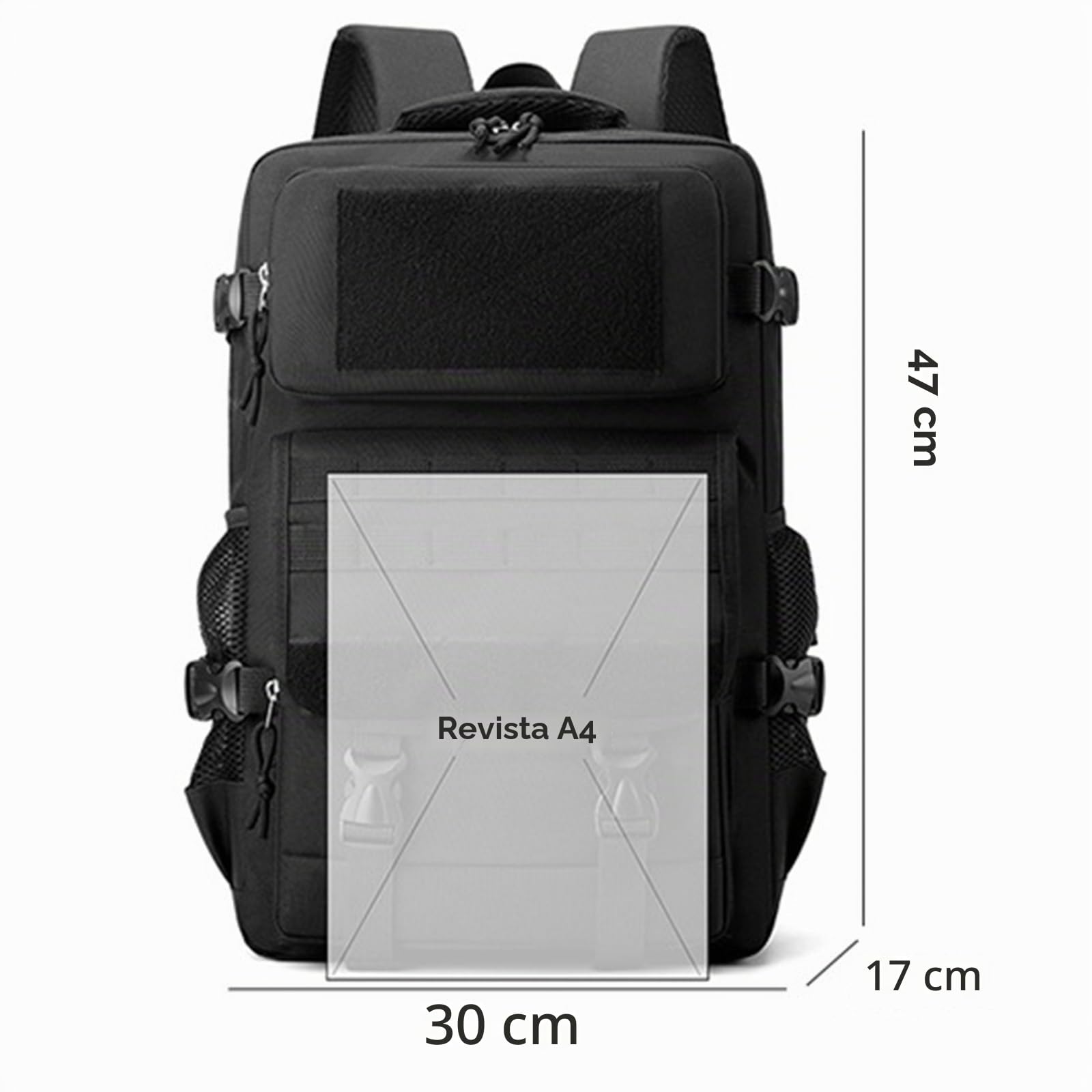 Mochila Táctica de 30 L para Actividades al Aire Libre Montañismo y Camping Mochilas de Camuflaje Bolsa Deportiva Color Caqui Con Sistema Molle (black)