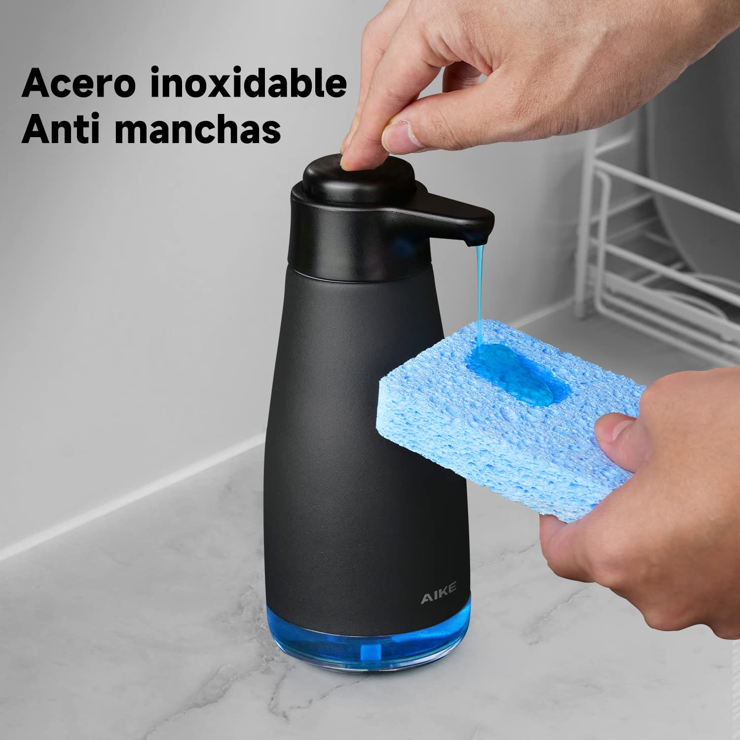 AIKE AK1062 Dispensador de jabón de Cocina de 450 ml, dispensador de jabón líquido de Acero Inoxidable, Herramientas de Cocina Negro Mate