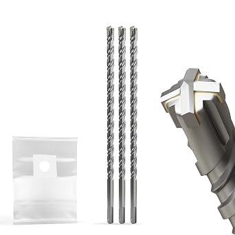 SDS Plus Drill Bit Set 12 mm x 310 mm Professional Carbide Reversible Cutting for Concrete Masonry & Stone - 3 Pieces Durable and Powerful