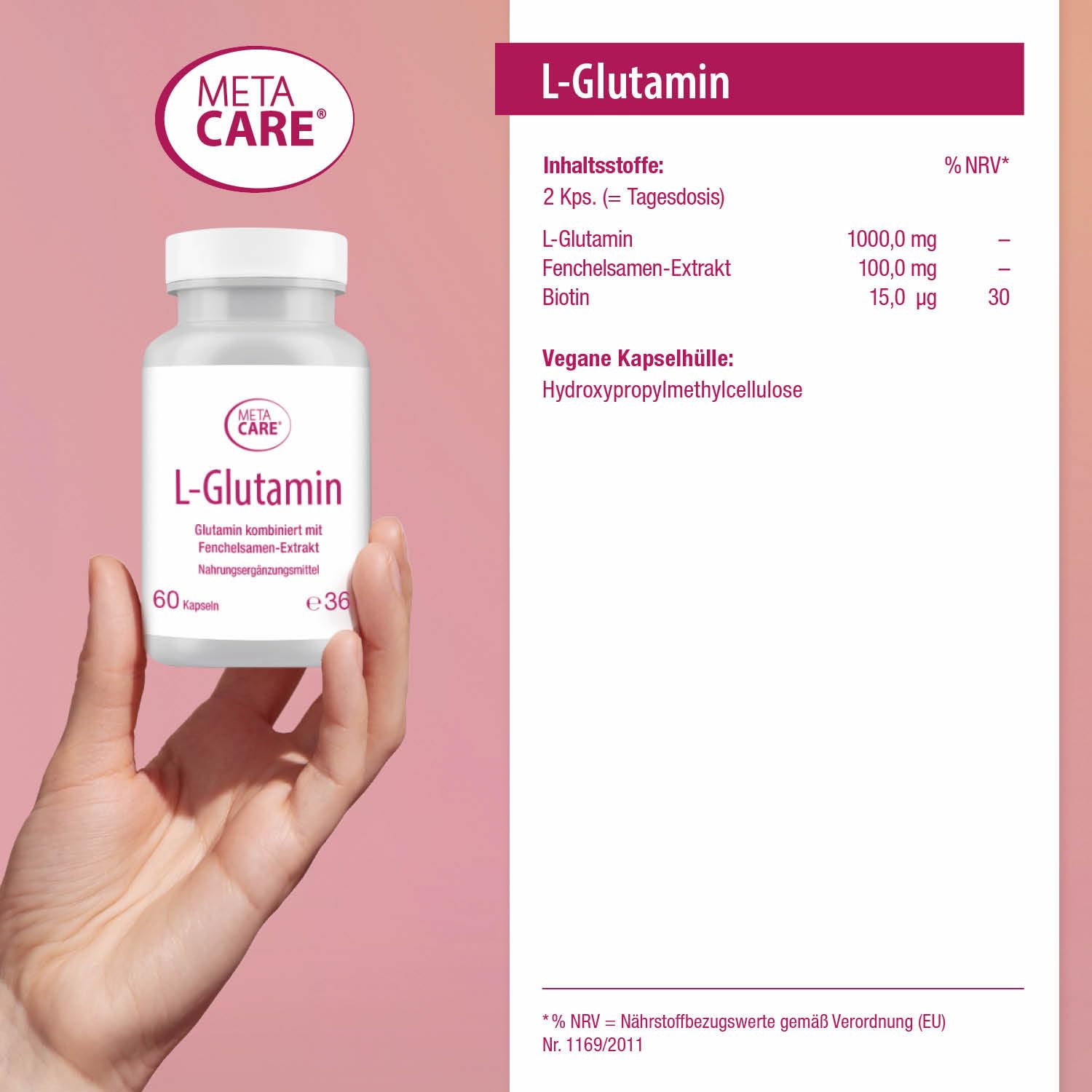 L-Glutamin – Ideal kombiniert mit Biotin und natürlichem Fenchelsamen-Extrakt – Hochdosiert – Vegan – 60 Kapseln