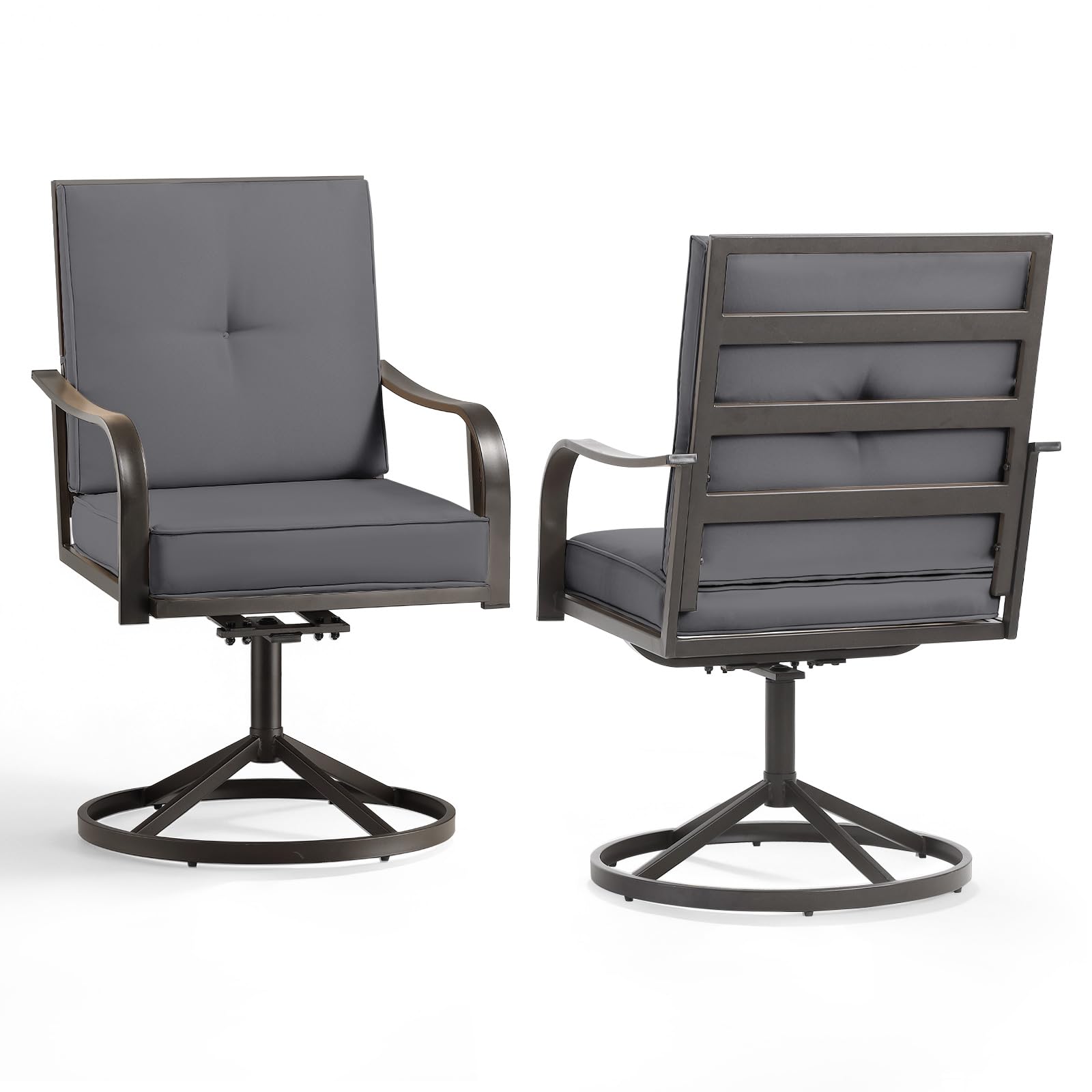 Photo 1 of ****STOCK PHOTO REFRENCE ONLY*** 
STRPRETTY BASIC Patio Swivel Chairs Set of 2, Heavy Duty Outdoor Swivel Dining Chairs with Thickened Cushions, All Weather Metal Patio Chair for Outside Garden Lawn Porch, Grey