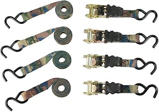 RPS Outdoors EP-2069 Camouflage 1" x 8' Ratchet Tie Down Straps (1,500 lb Break Strength), 4 Pack