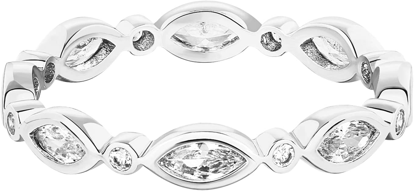 PAVOI 14K Gold Plated Cubic Zirconia Stackable Ring | Marquise Eternity Band For Women | Plated Gold Stacking Ring - Image 3