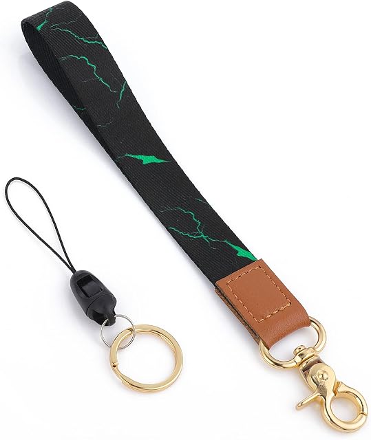 Cobee Wrist Lanyard Keychain, Marble Hand Wrist Lanyard with Swivel Lobster Clasp + Mini Lanyard with Metal Keyring, Leather Wristband Key Chain for Car Keys ID Badges Card (Black with Green Texture)