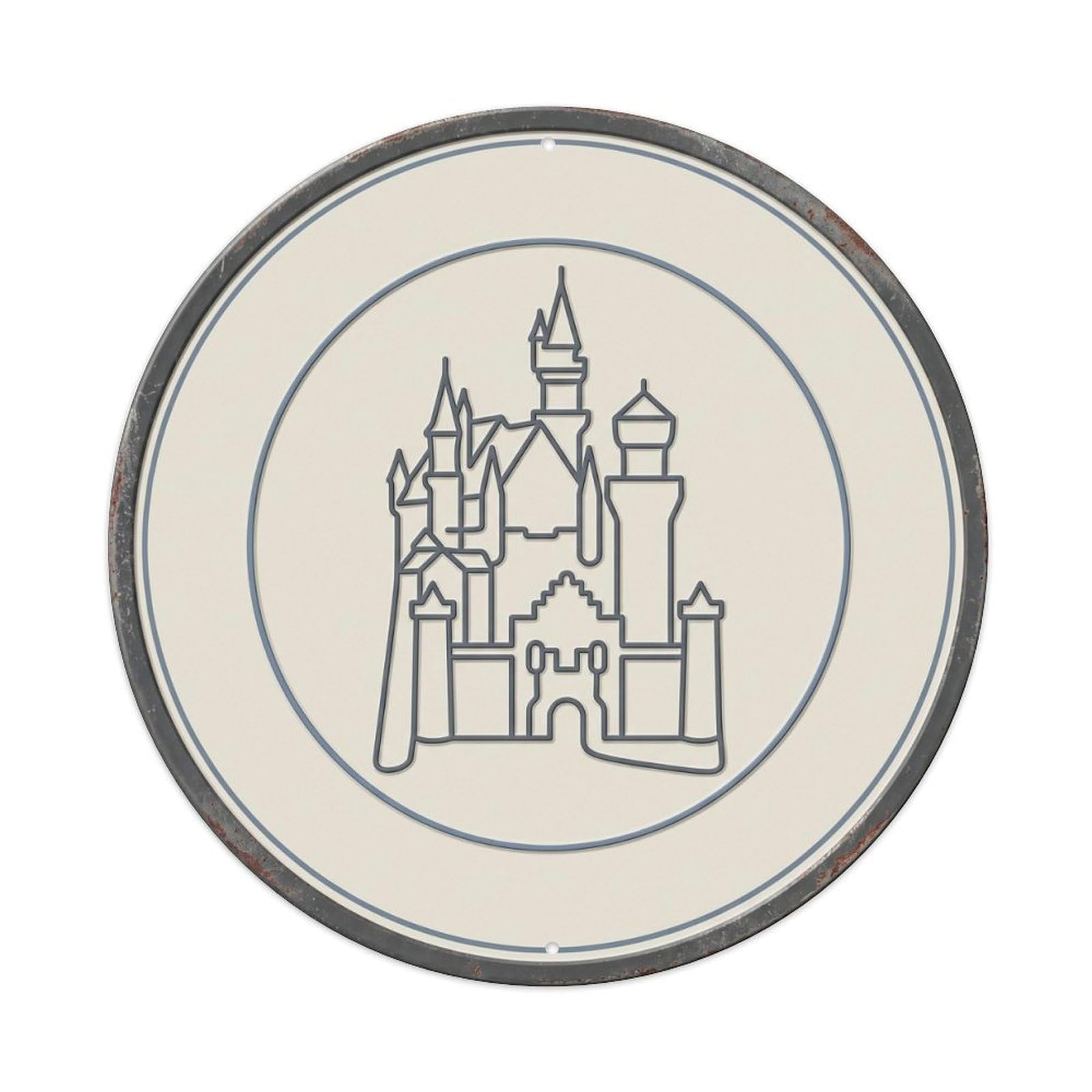 Neuschwanstein Minimal Castle Travel Vintage Metal Tin Sign Plaque Wall Decor for Cafe, Club, Garden Round Metal Poster 8x8Inch