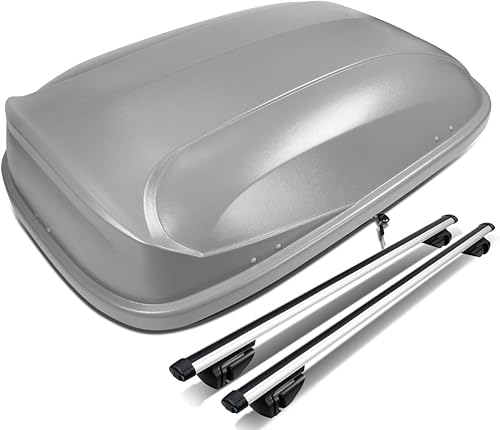 DNA Motoring PT-ZTL-8100-GY Barras transversales ajustables de aluminio de 47.2 in para riel de techo + caja de carga con cerradura+llaves, 12 pies