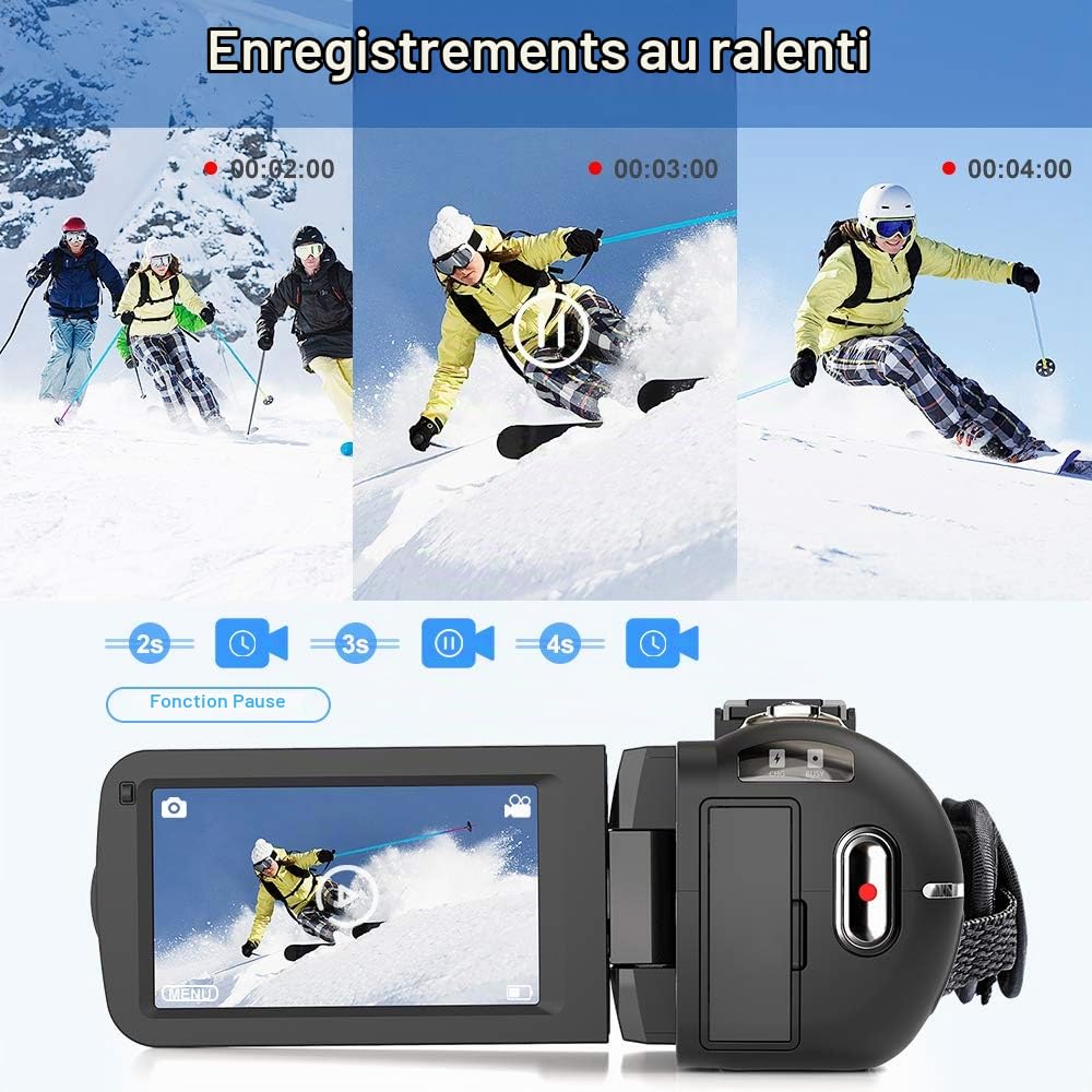 Caméra Vidéo 2.7K Caméscope UHD 36MP Caméra de Vlog pour Youtube IR Night Vision 3.0" LCD à écran Tactile 16X Zoom Camera Recorder avec Microphone Stabilisateur Portable Télécommande, 2 Piles
