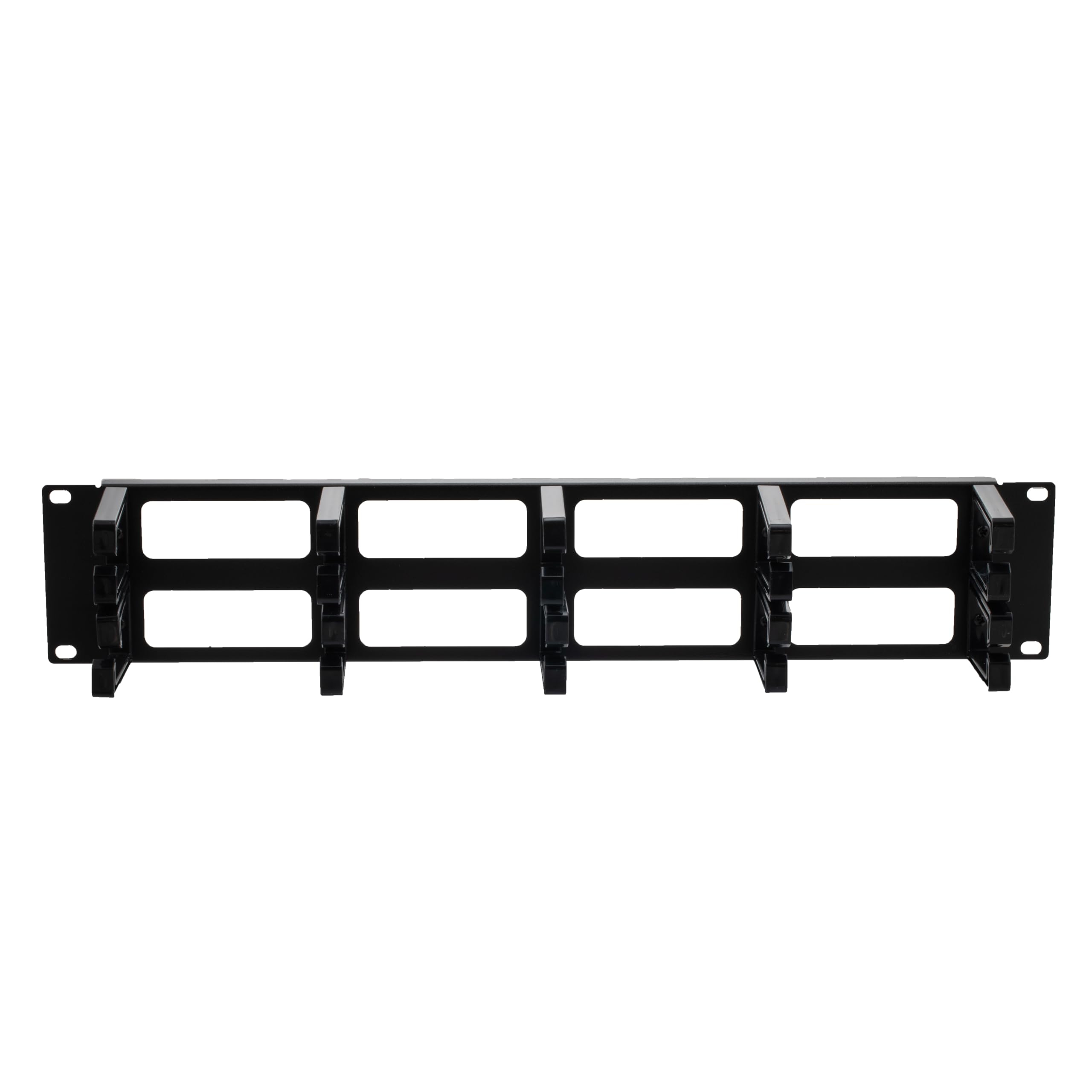 NavePoint 2U Horizontal Cable Management Panel with 5 Plastic Cable Rings, Metal Base, Fits Standard 19