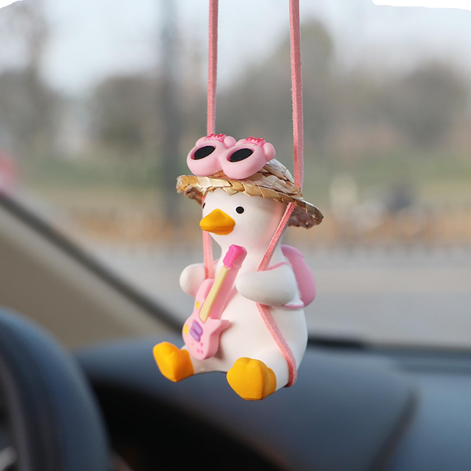 Dzxin Guitar Duck Rear View Mirror Hanging Accessories Of Swinging Duck Cool Swinging Duck Car Hanging Ornament Pendant Interior Rearview Mirror Decoration Ornaments Crafts Doll For Birthday (Guitar Duck)