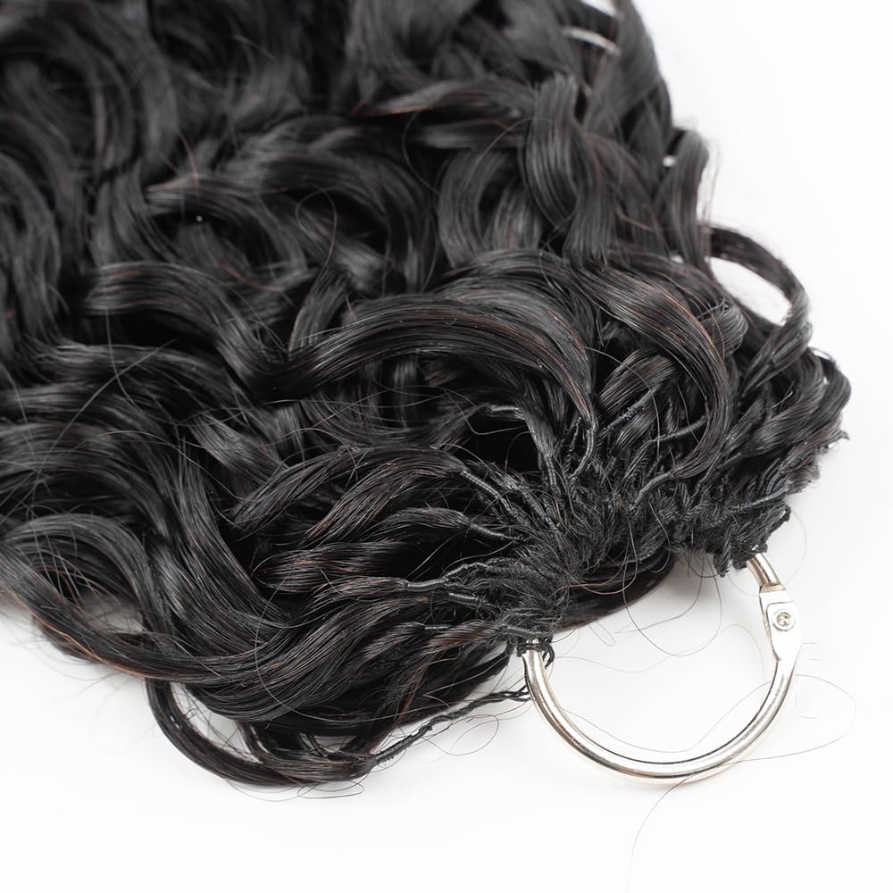 QVR Pro Pre Separated Water Wave Feather Crochet Human Hair Bulk Pre Looped and Lightweight Knotless Invisiable Knot With String Natural Black 45 cm 56 Gram/Pack