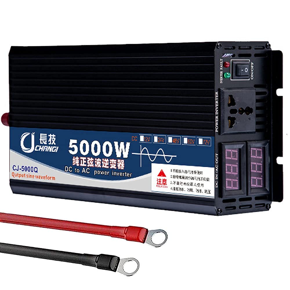 RajoNN Inversores de Corriente, inversor de Onda sinusoidal Pura 3000W 4000W 5000W, inversor de Corriente para Coche DC 12V/24V/48V/60V a 110V220V AC convertidor de Coche con, para