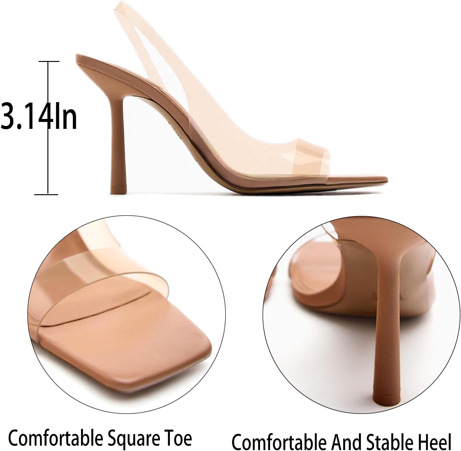 Women'S Clear Square Open Toe Stiletto Slingback Sandals Sexy Transparent Strappy Ankle Straps Comfortable Heel Sandals Wedding Party Dress Pumps Shoes - Image 4