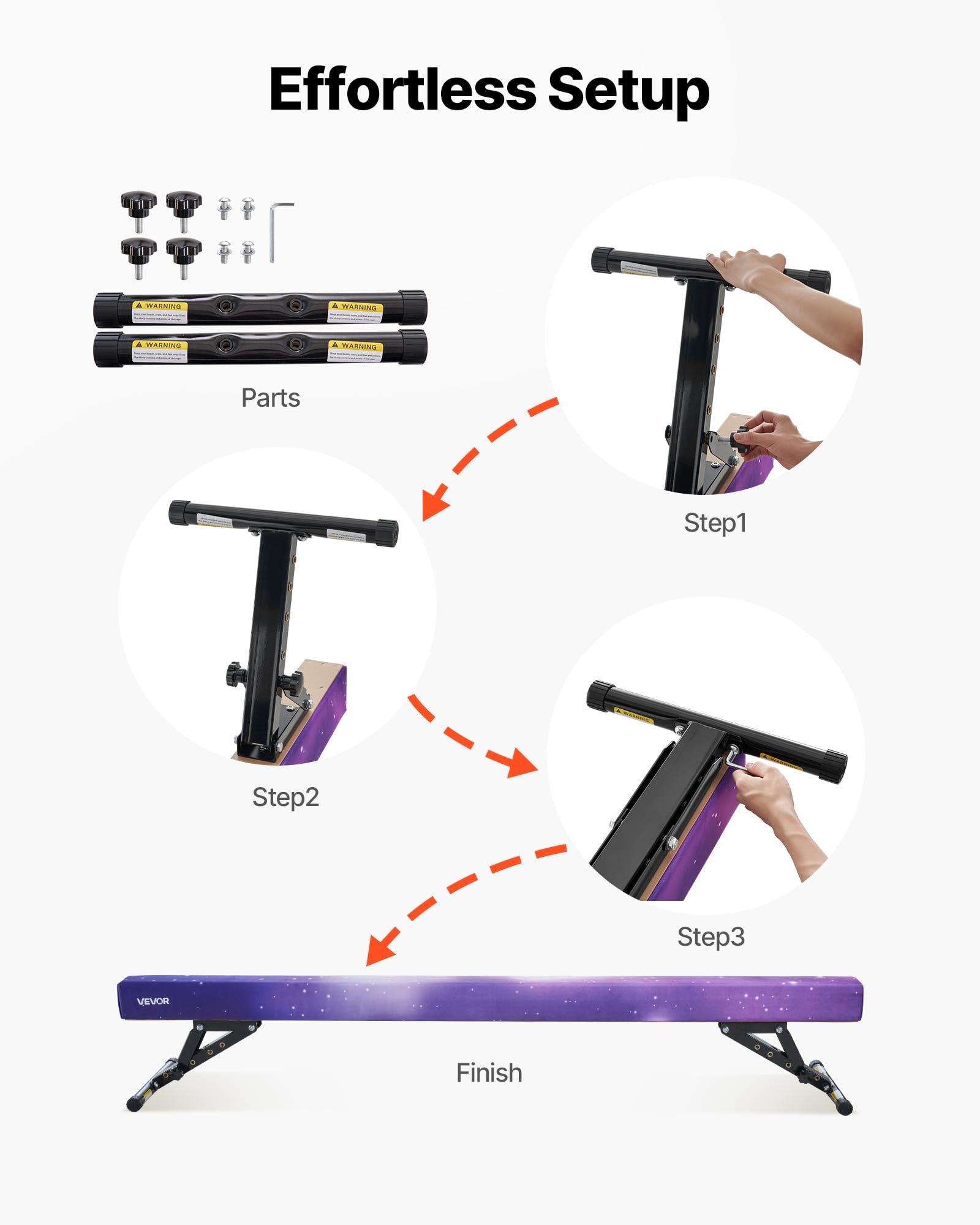 VEVOR Poutre Gymnastique réglable pour Enfants, 2410 mm, Poutre d'équilibre avec 2 Modes et 5 hauteurs réglables, équipement d'entraînement Professionnel pour Maison et Centre de Gymnastique, Galaxie