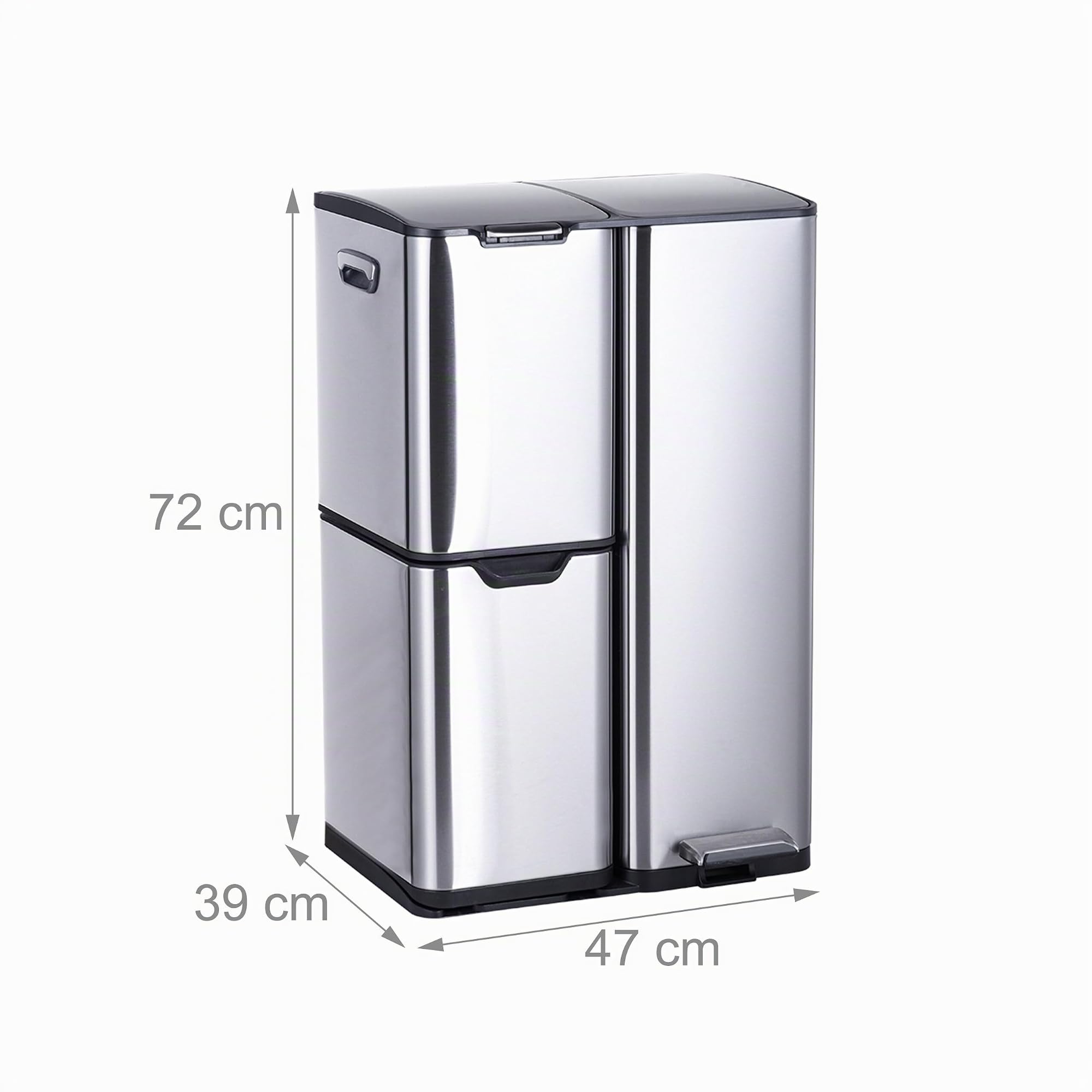 Cubo de Basura Relaxdays, 3 Compartimentos, 60 l, Cubos extraíbles, Cierre Suave, Pedal, Acero Inoxidable, Plateado