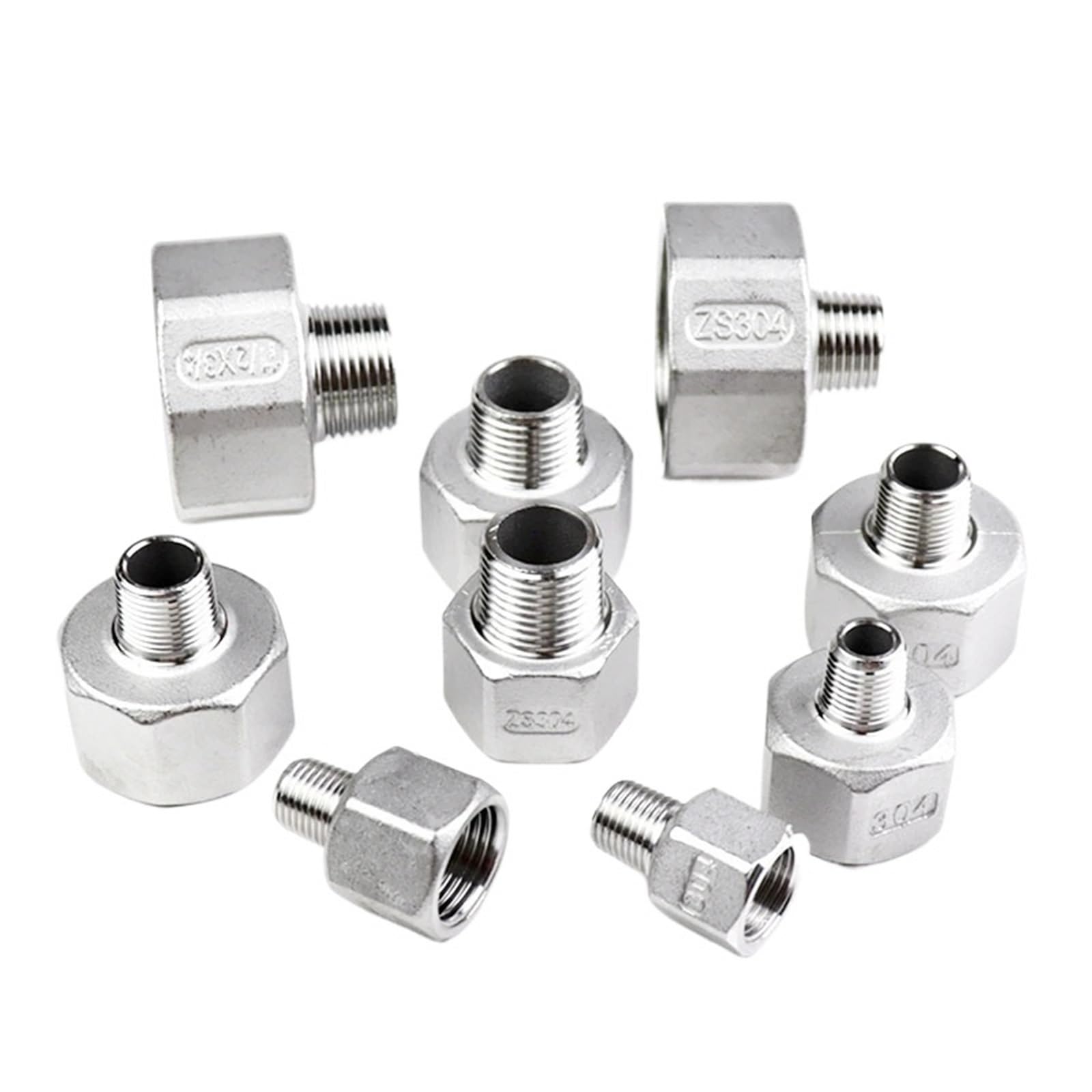 BSPT SS304 Stainless Steel Pipe Fitting 1/4" 3/8" 1/2" 3/4" 1" 1-1/4" 1-1/2" 2" BSP Male to Female Thread Tube Connector(DN25 to DN10)