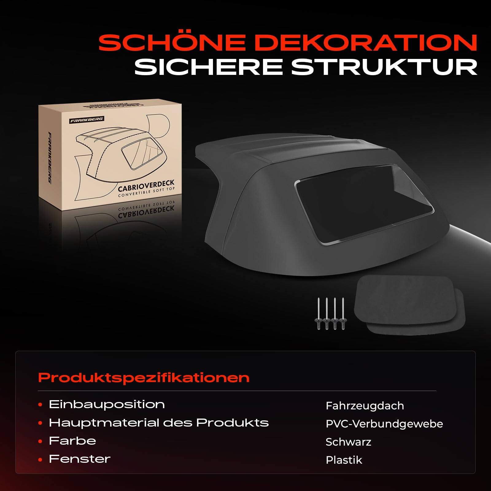 Frankberg Cabrioverdeck Softtop Verdeckbezug Schwarz Kompatibel mit Barchetta 183 Cabriolet 1.8 16V 1995-2005 Replace# 0010