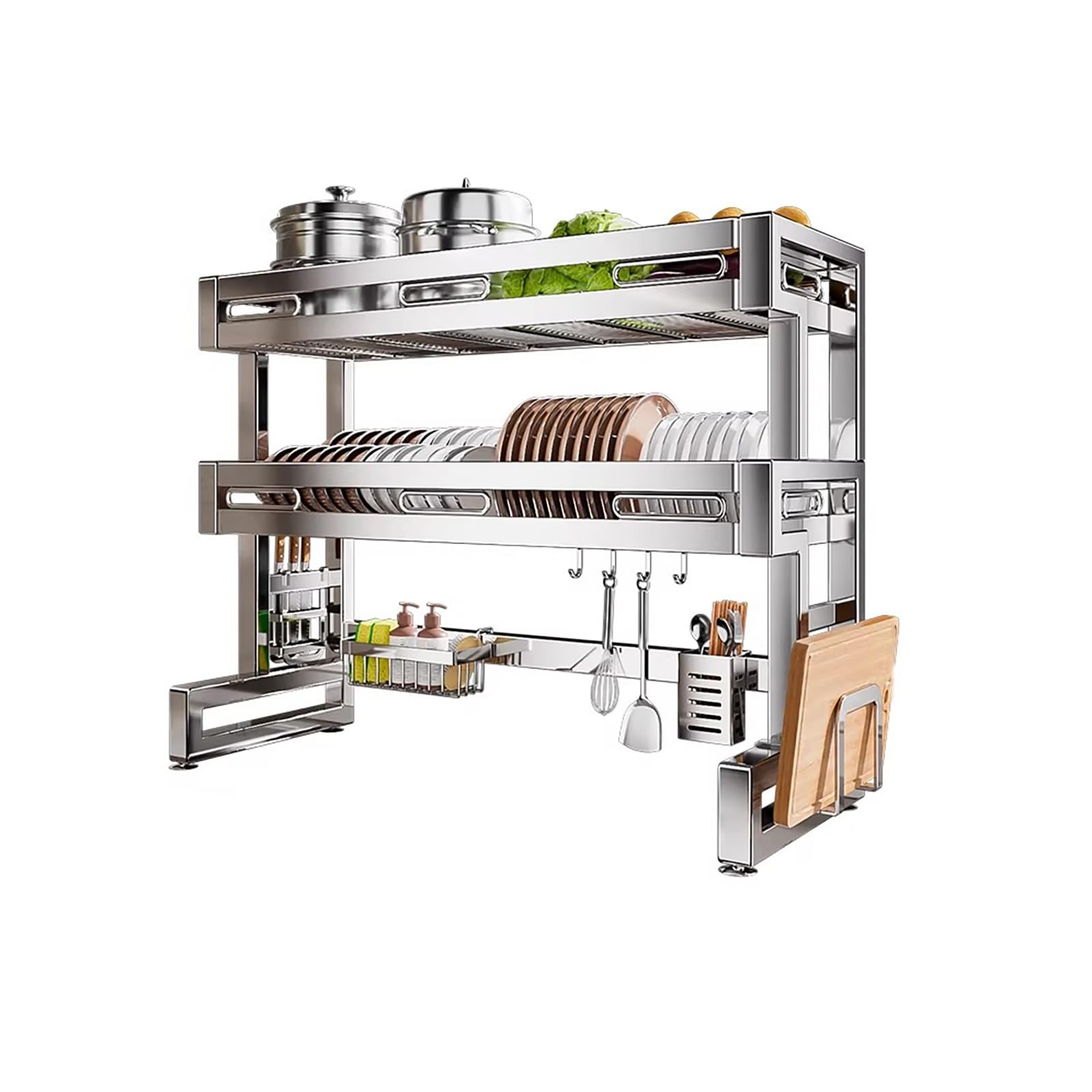 inless Steel 304 - Scolapiatti a 3 ripiani, salvaspazio, da cucina, con supporto per posate e tagliere, design antiruggine (86 x 29 x 78 cm)