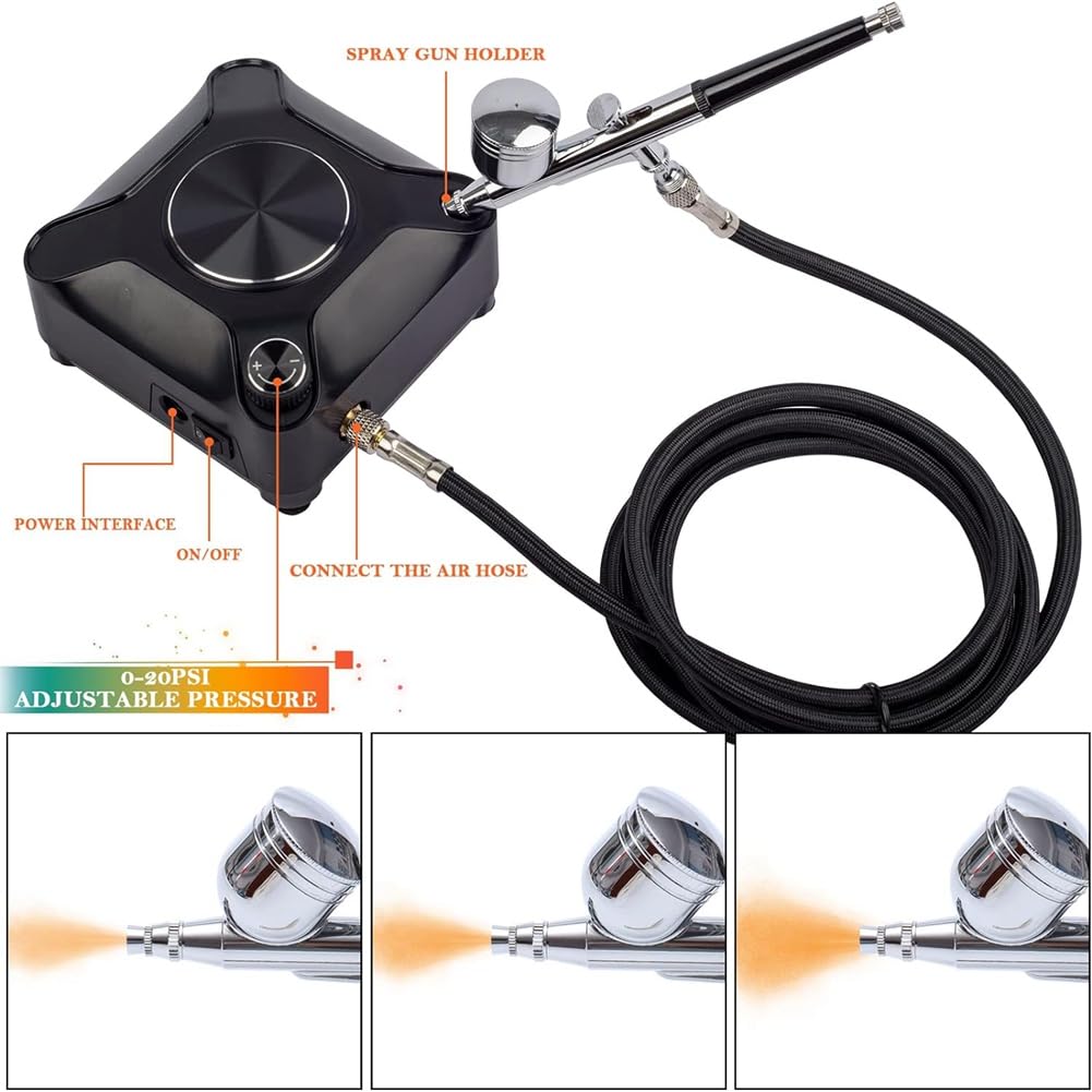 Kit de Aerógrafo de Salida Ajustable de 40PSI Kit de Compresor de Cepillo de Aire de Doble Acción para Pintar Maquillaje Decoración Arte