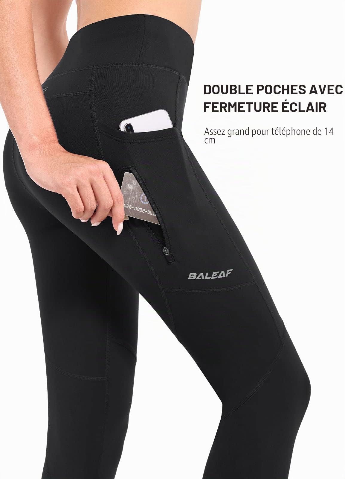 baleaf Legging Thermique doublé en Polaire pour Femme - Pantalon de Course à Pied avec Poches zippées