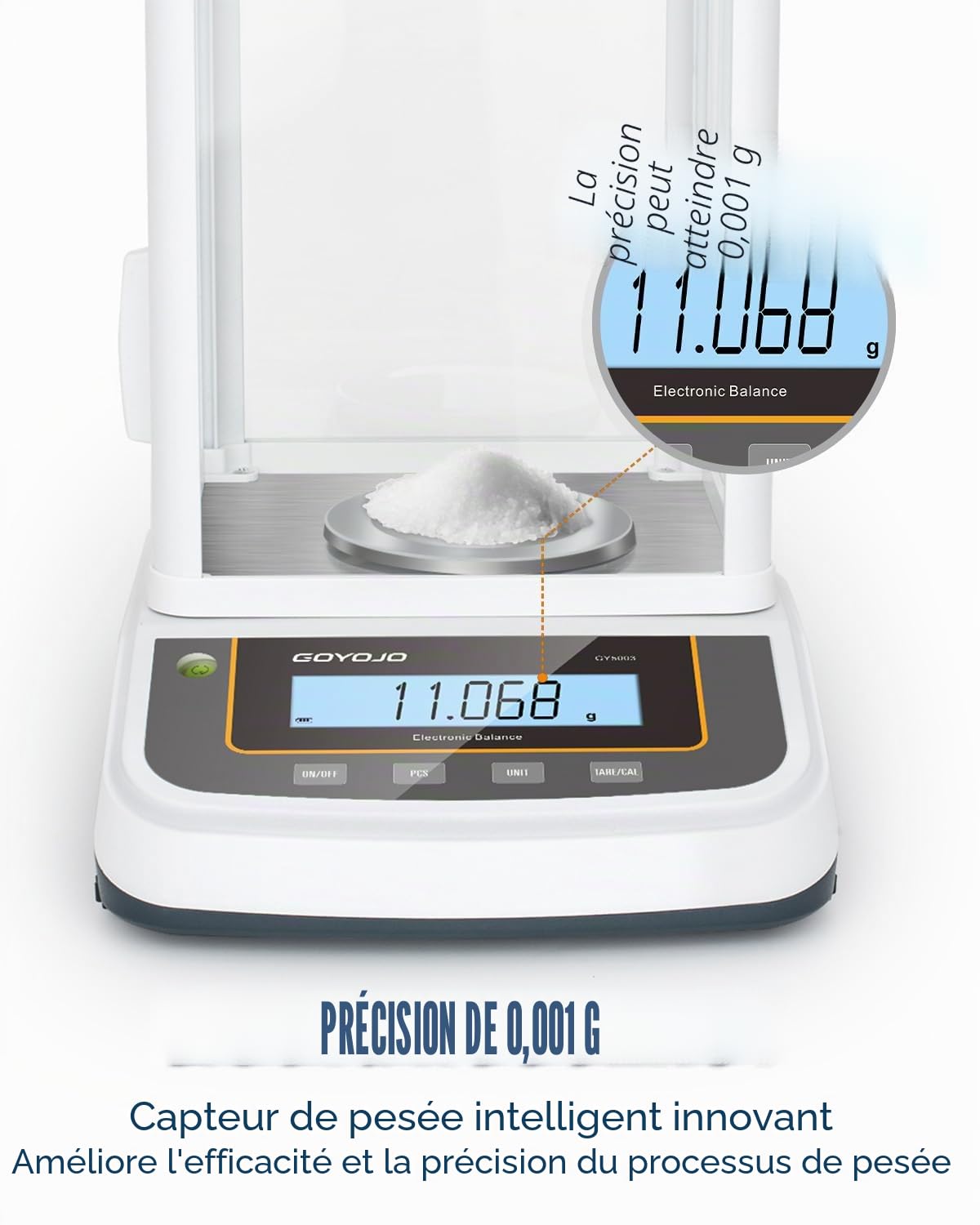 Balance de Precision 0,001 g, Balance Électronique de Laboratoire de Haute Précision Équipée d'un Pare-vent, Idéale pour l'industrie, les Aliments, les Bijoux et la Pesée de l'or 500 g x 0,001 g
