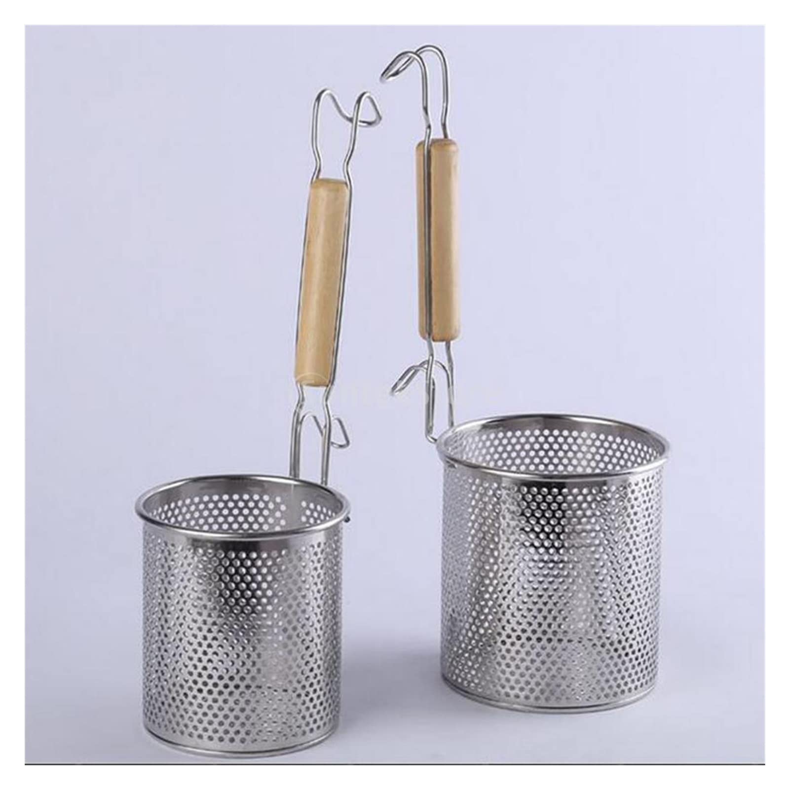 Colador Colador de Alimentos de Fideos de Acero Inoxidable con Gancho y Mango de Madera, Cesta de colador for Udon, albóndigas, Verduras o Pasta Cesta De Malla(12cm)