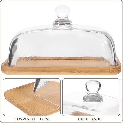Miniatura 3 de Tofficu Cúpula de postre de vidrio con base, cúpula transparente para pasteles con bandeja, bandeja de cúpula de vidrio de madera, juego de platos