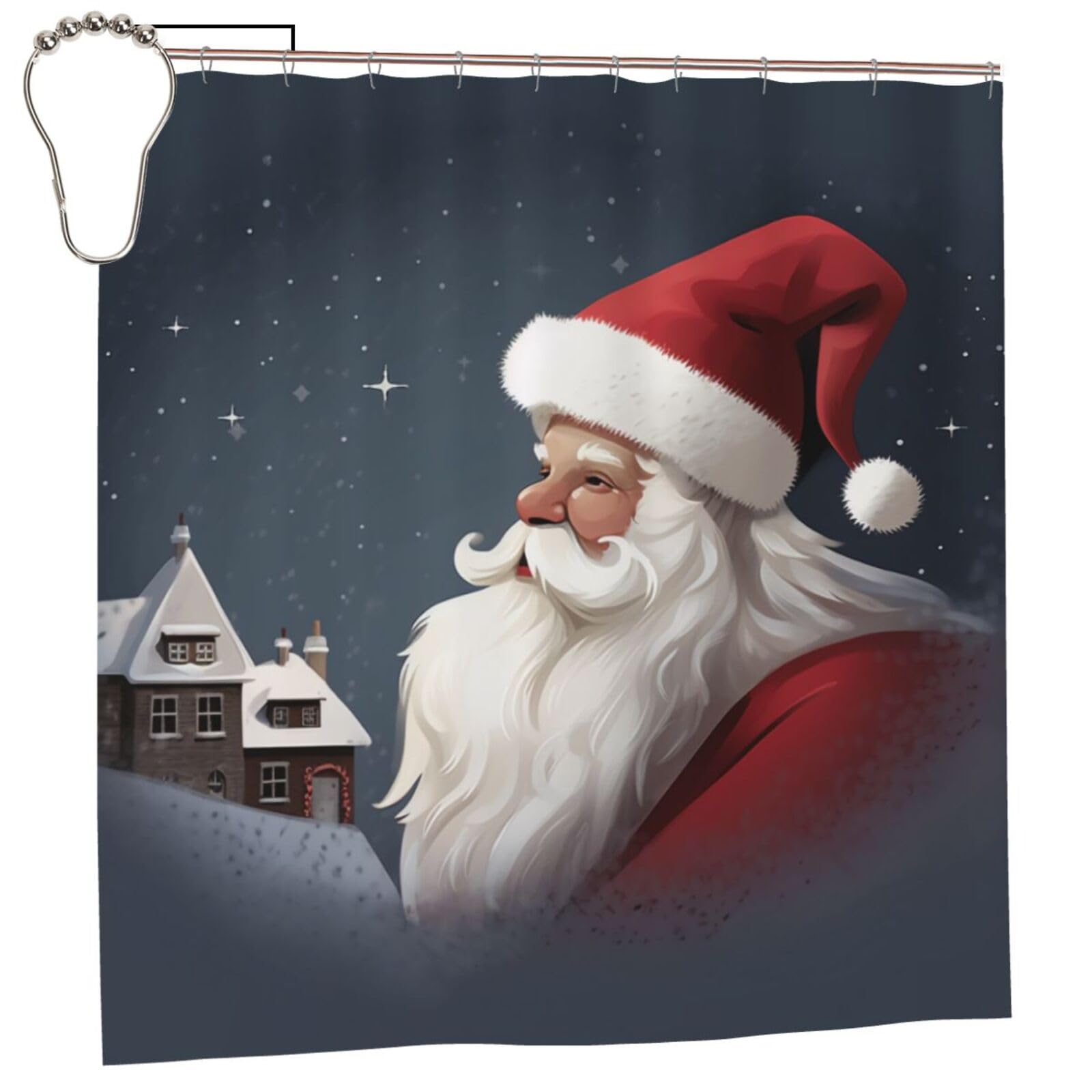 BWWHCCTI Santa Claus Printed Shower Curtain With 12 Iron Hooks Opaque Quick Drying Waterproof Shower Curtains Sets For Bathroom 183x183 CM