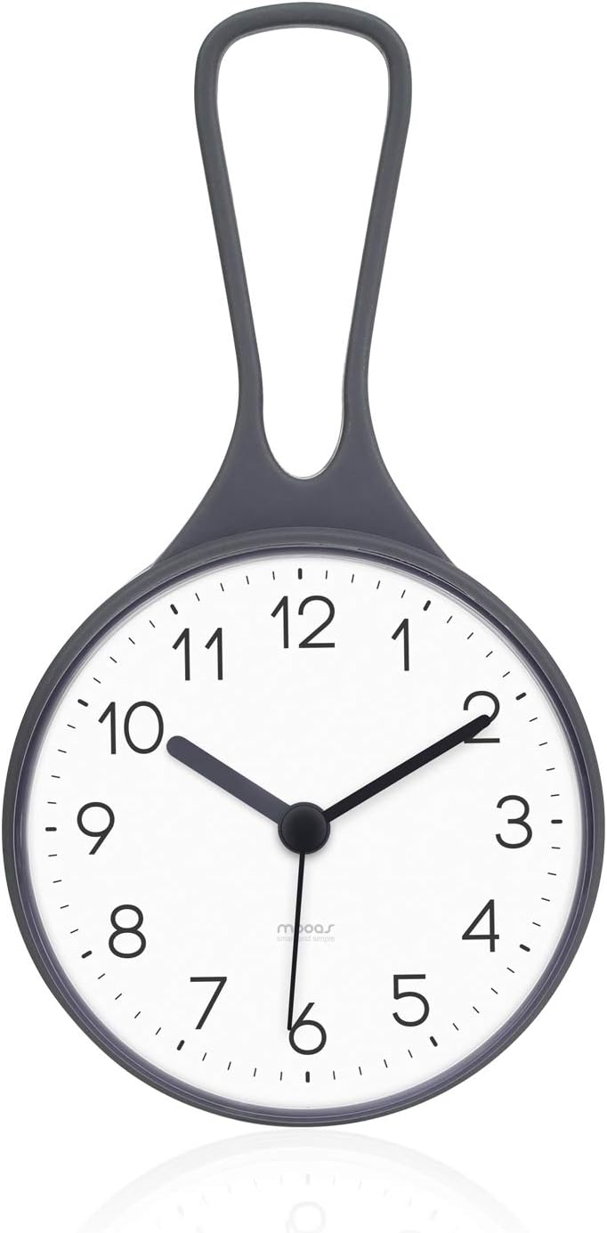 Loop Bathroom Clock, Shower Clocks, Waterproof Shower Hanging Clock with Hook, Non-Ticking Battery Operated for Kitchen, Bathroom, Shower Booth (Gray)
