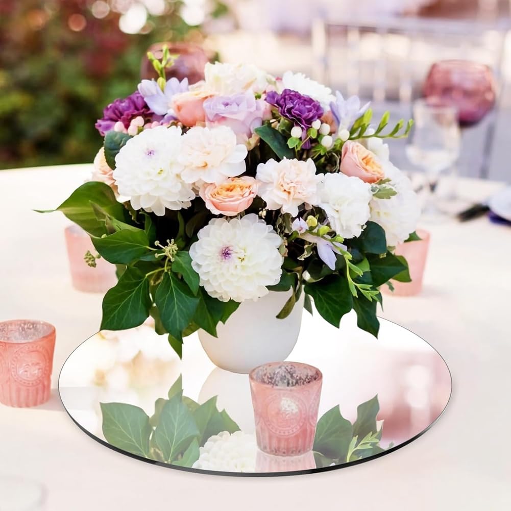 12 Miroirs Ronds de 30 cm pour Centres de Table, Plateaux et Assiettes Ronds avec Miroirs pour Centres de Table, Décorations de Mariage,