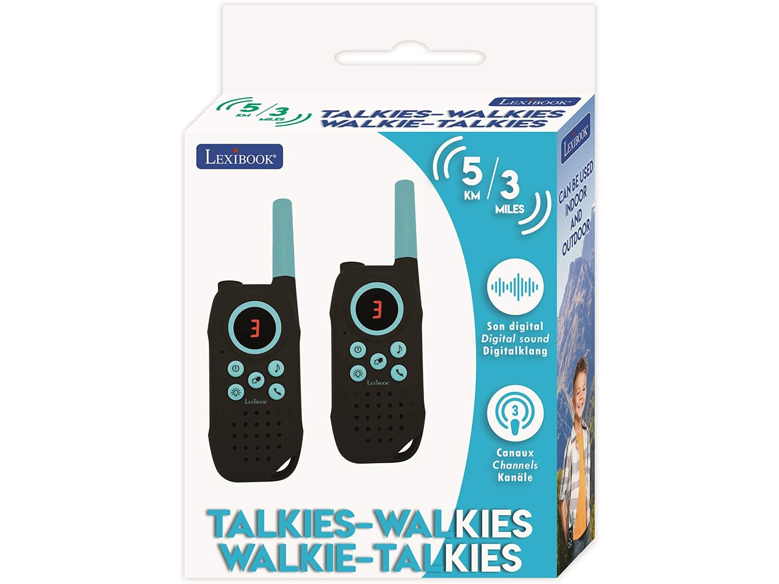 Lexibook 5km Digital Walkie Talkies, Digital Sound, Communication Game, Belt Clip, Blue, TW42, Blue