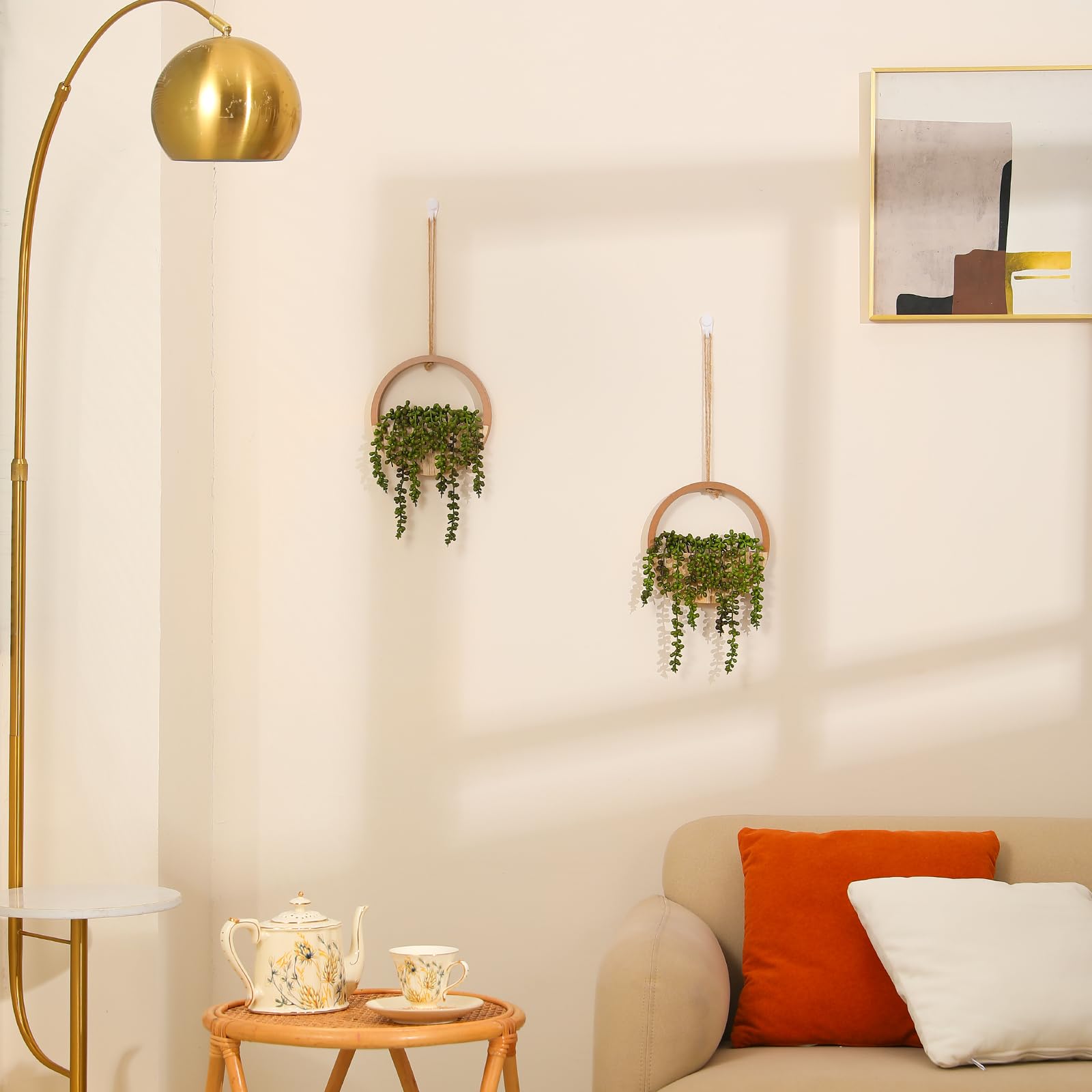 Plante succulente Artificielle à Suspendre - 30,5 cm - dans Un Pot en Bois - Décoration Murale intérieure et extérieure (Bois, 2 pièces)