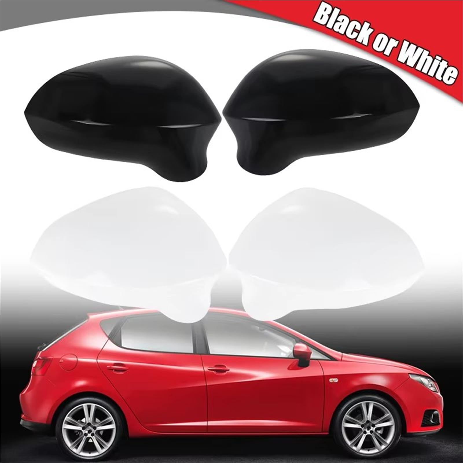 Wing Mirror Calotta copri specchietto retrovisore laterale nero lucido bianco per Seat Ibiza 2008 2009 2010 2011 2012 2013 2014-2017 Coperchio specchietto retrovisore(1 Pair Black)