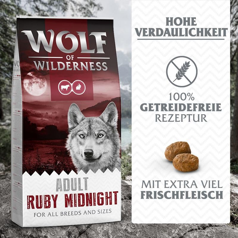 Wolf of Wilderness Ruby Midnight Rind & Kaninchen | Hundefutter trocken | getreidefrei | 12 KG