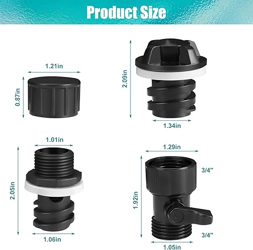 Miniatura 2 de WADEO Conexión de manguera de tapón de drenaje más fresco, tapón de drenaje de repuesto con válvula de cierre de manguera de jardín para enfriador