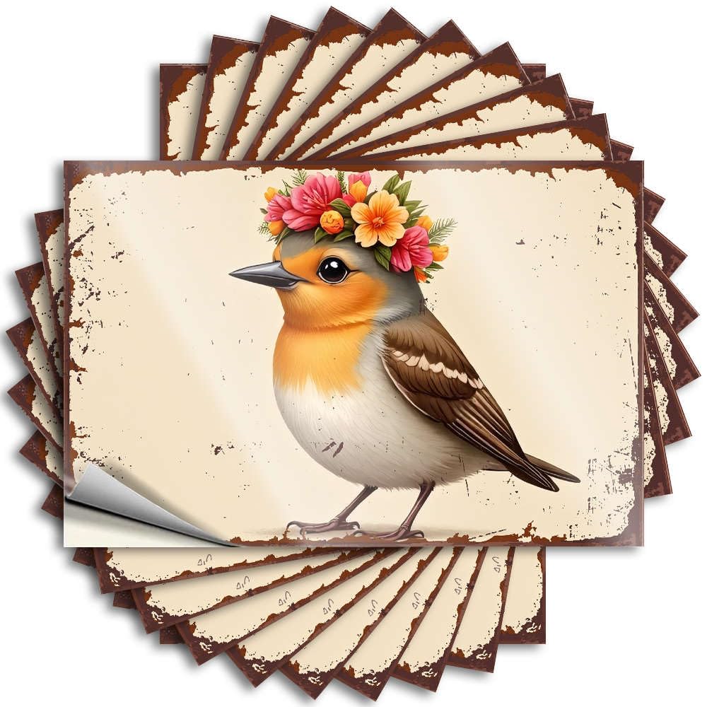 Decals Summer Beer Decor Hard A Bird Adorned with A Floral Crown. - No Residue Decals for Interesting(6X9CM)