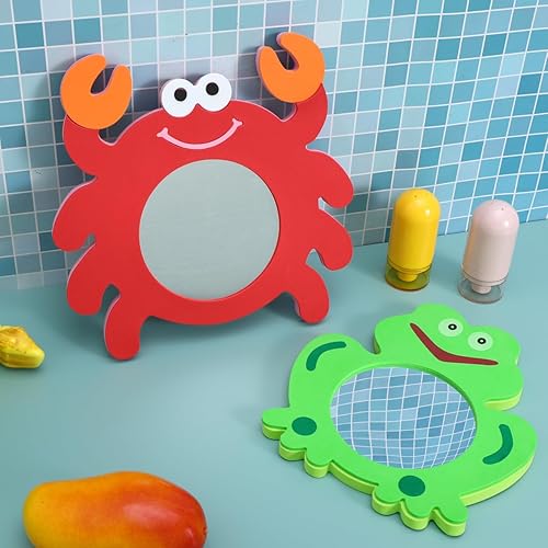 Miniatura 8 de balacoo Espejo de baño para niños, 2 piezas, espejo de cangrejo de dibujos animados, juguete de baño educativo, juguetes de agua en forma de