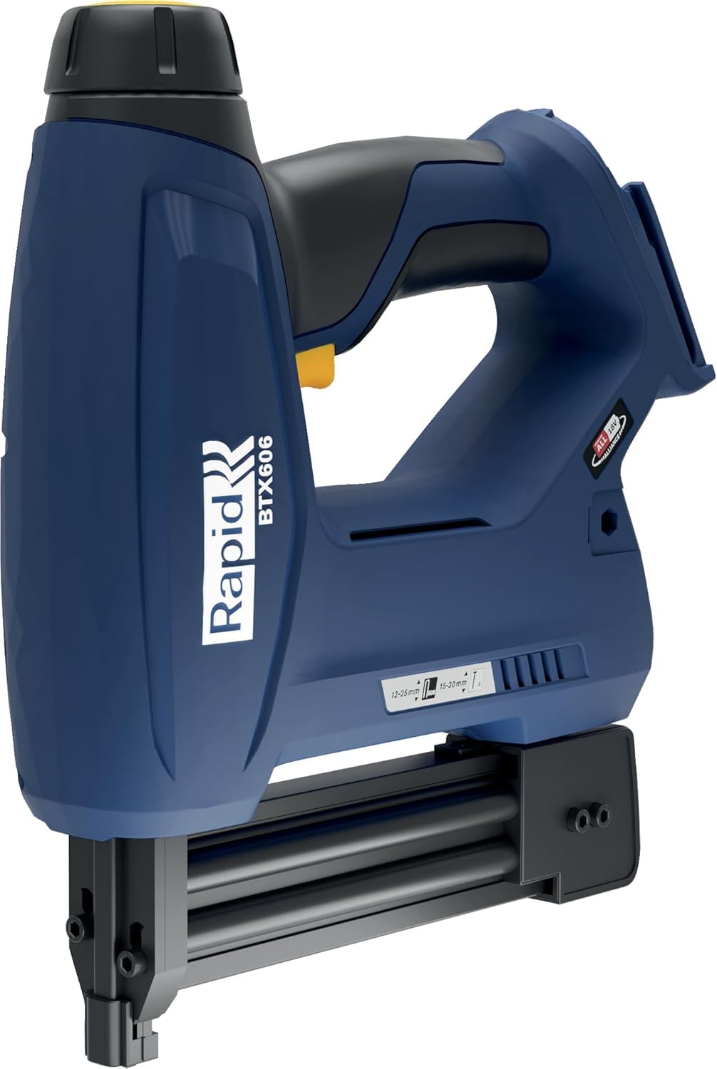 Rapid 18V Akku-Tacker BTX606 für Schmalrückenklammern - POWER FOR ALL | Typ 606 Schmalrückenklammern (12-25 mm); Typ 8 Nägel (15-30 mm), 6-fach Schlagkraft, LED-Arbeitslicht, inkl Akku & Ladegerät
