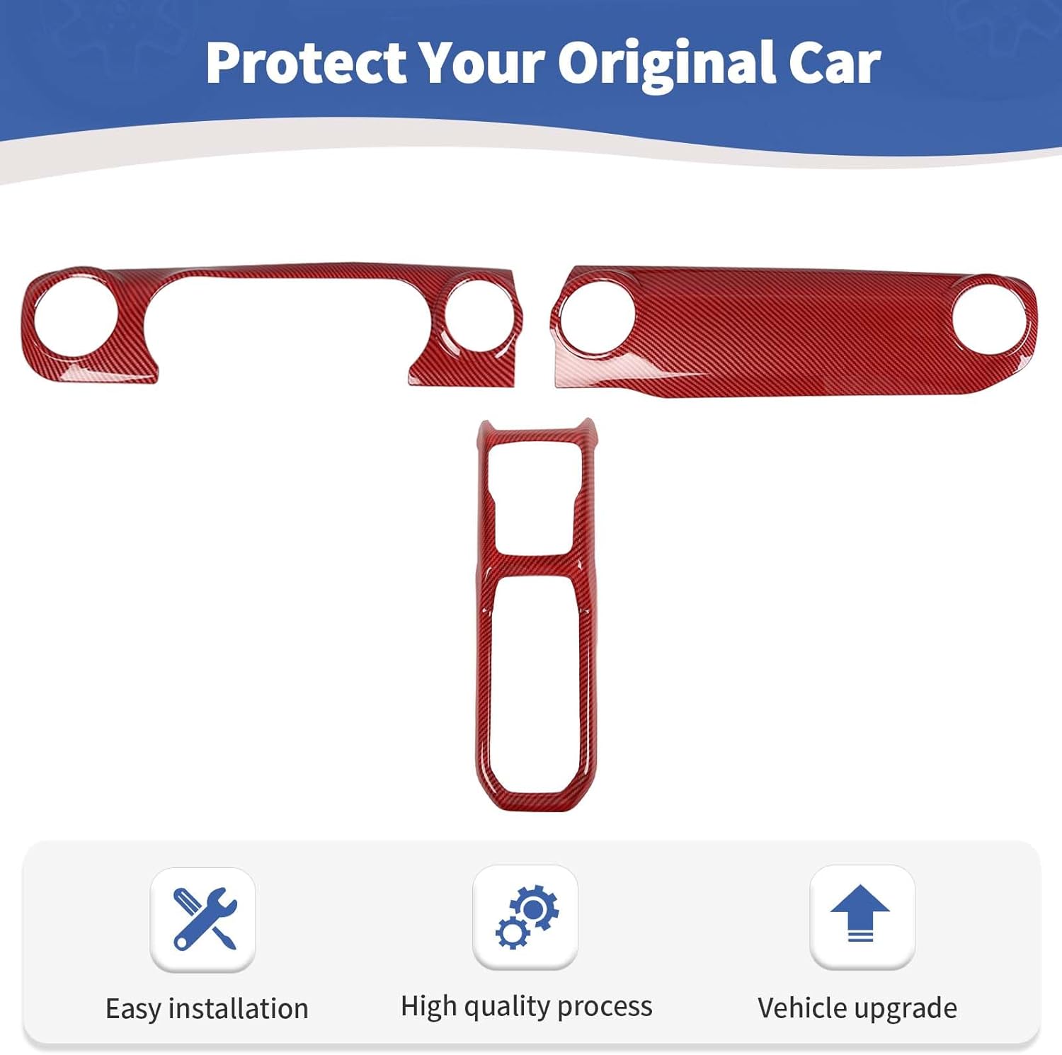 RT-TCZ for Wrangler JL Dash Trim Cover Red Carbon Fiber, Gear Shift Panel Trim Frame for Jeep Wrangler JL JLU Gladiator JT 2018-2023 Red Carbon Fiber Interior Accessories 3pcs