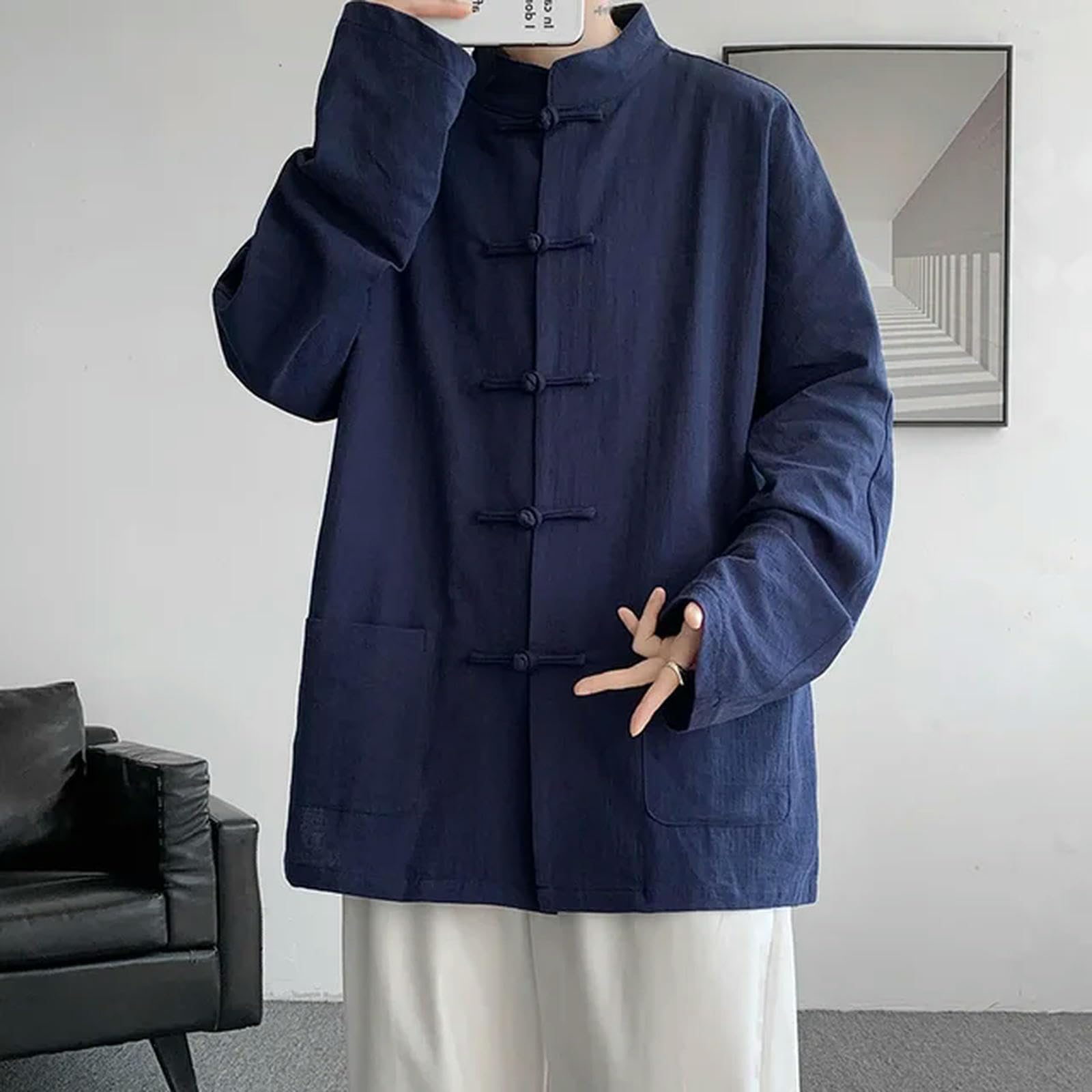 Roupa tradicional chinesa masculina algodão linho camisa cor