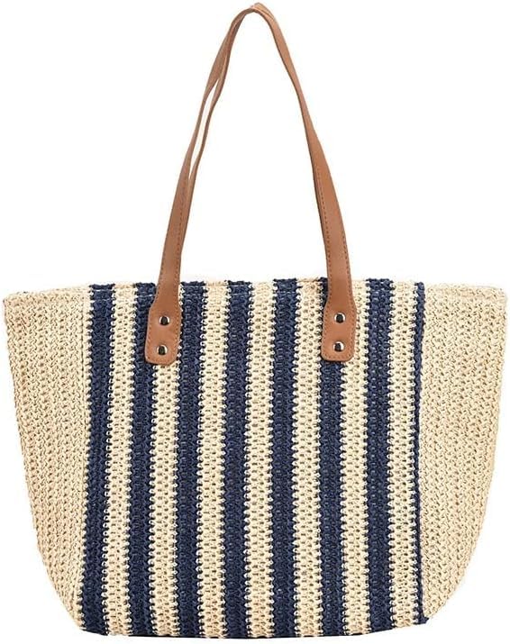 MAIRO LIFESTYLE Womens Straw Wicker Handmade Boho Summer Beach Tote Bag (Blue Stripe) (B0CWPHNM91) Amazon Price History, Amazon Price Tracker