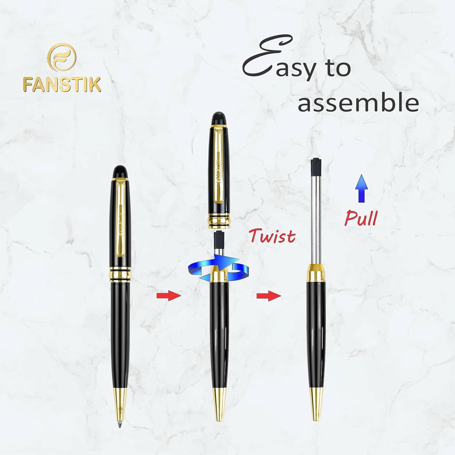 Customized BallPoint pen with name (MADE IN USA), stainless steel, black and gold, luxury engraved pen personalized for men and for women. (BallPoint Black-Gold) - Image 6