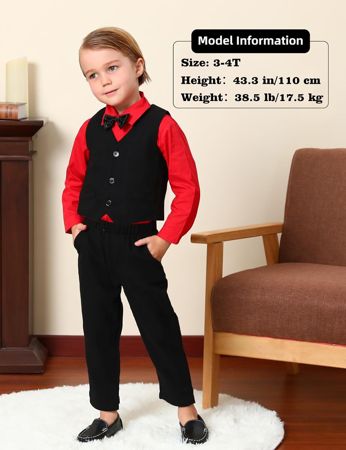 A&J DESIGN 4pcs Baby & Toddler Suit, 12 Months - 5T, Shirt & Pants & Vest & Bow Tie - Image 2