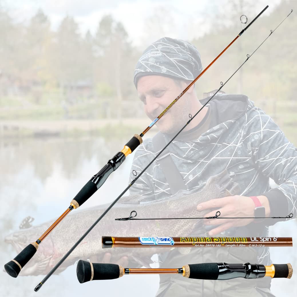 Ultralight UL Angelset sofort einsatzbereit ! UL-Carbonrute 1,80m + Angelrolle Expert1000 fertig mit Schnur + Köderset mit Spoon I Gummifisch I Softlures I Aromastoff